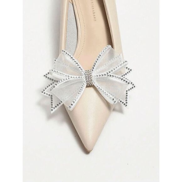 ✨ 2pcs White Bowknot Rhinestone Shoe Jewelry Clips Decor Accessories NEW - Picture 5 of 15
